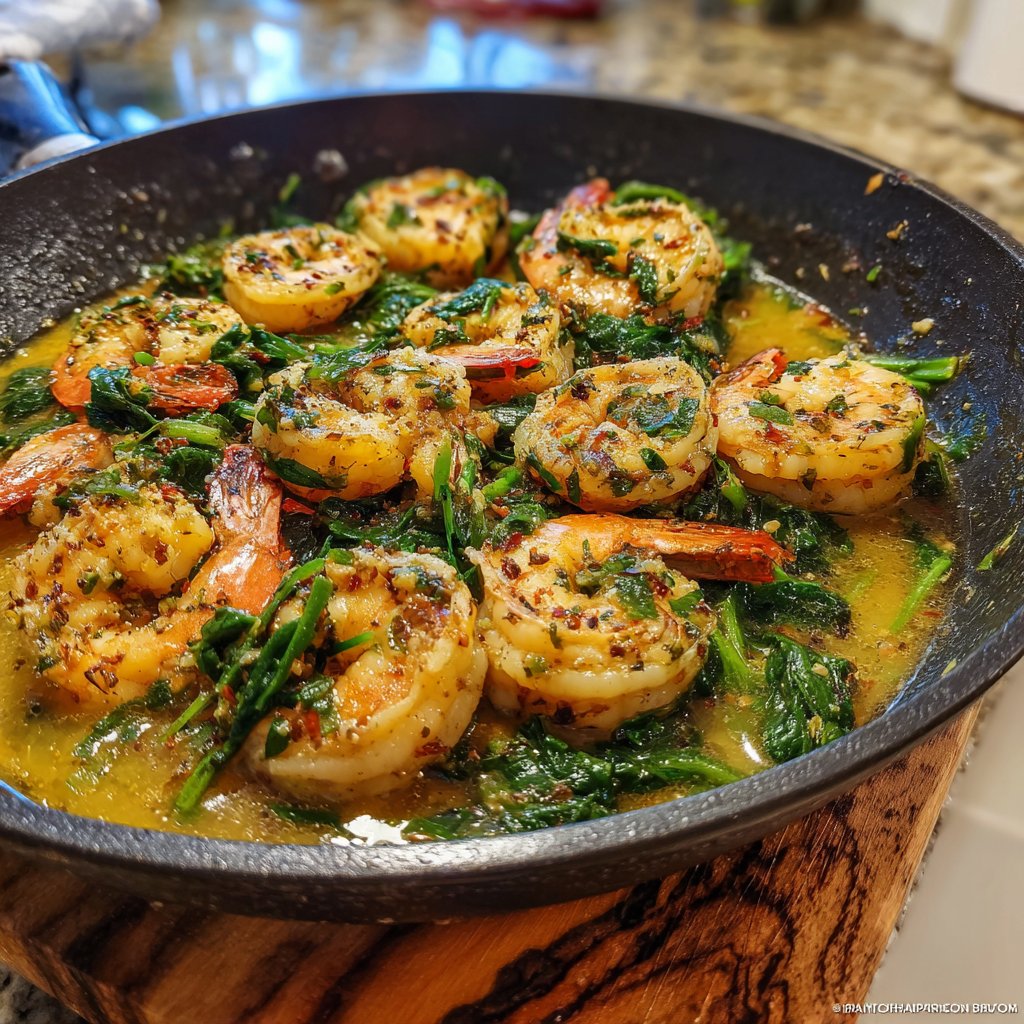 One-Skillet Shrimp and Spinach