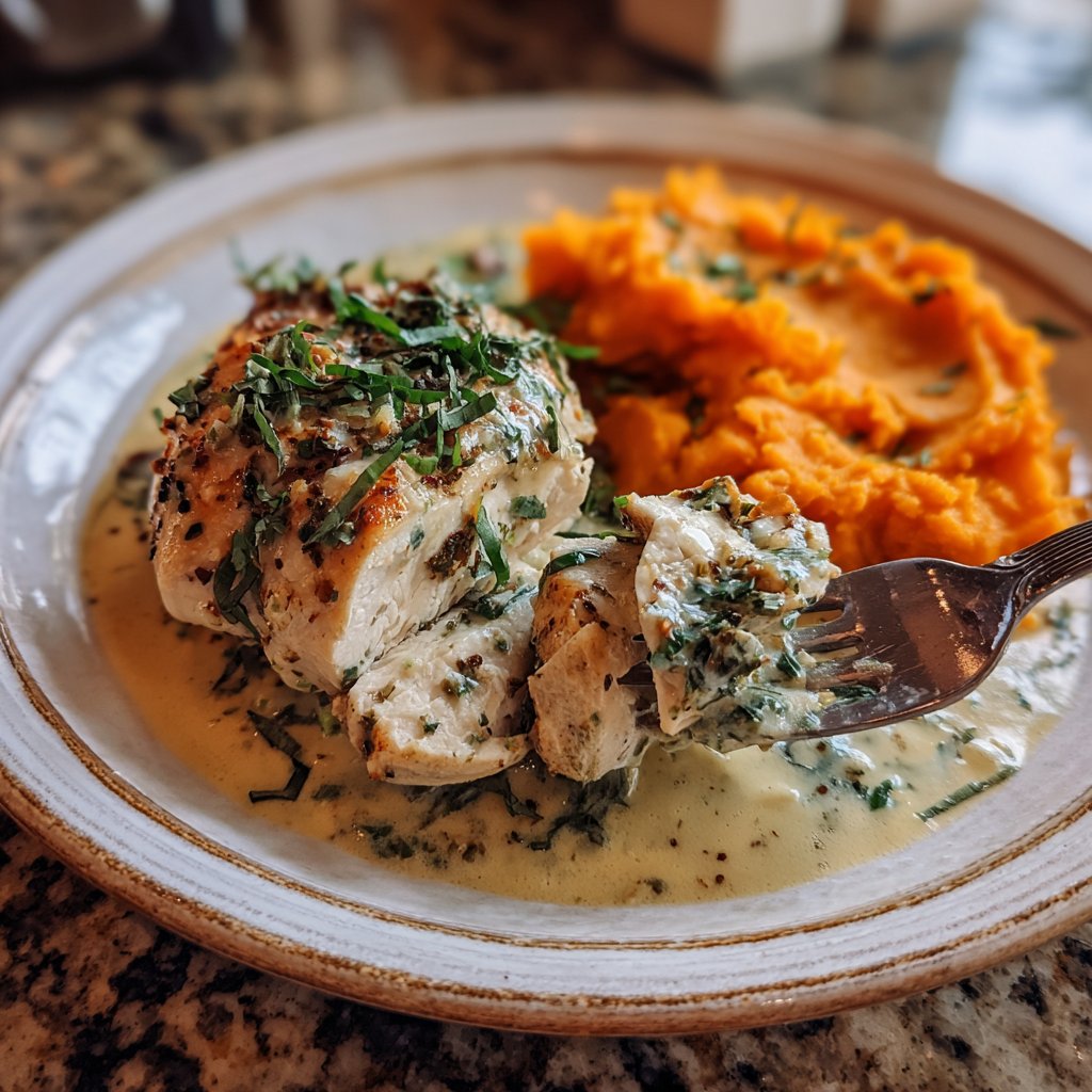 Creamy Herb Chicken with Mashed Sweet Potatoes